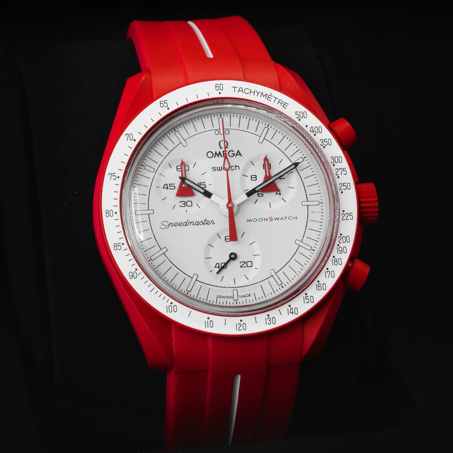 ACCENT ROUGE - BRACELET DE MONTRE EN CAOUTCHOUC pour OMEGA X SWATCH SPEEDMASTER MOONSWATCH