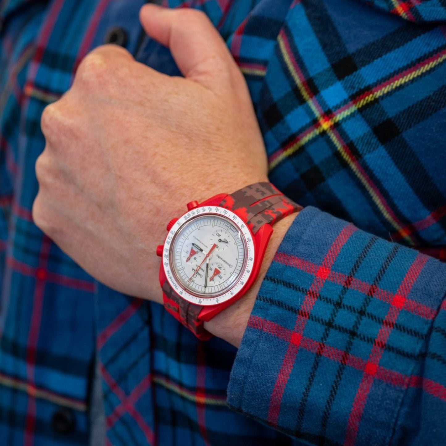 DIGITAL RED - CAMO RUBBER WATCH STRAP for OMEGA X SWATCH SPEEDMASTER MOONSWATCH