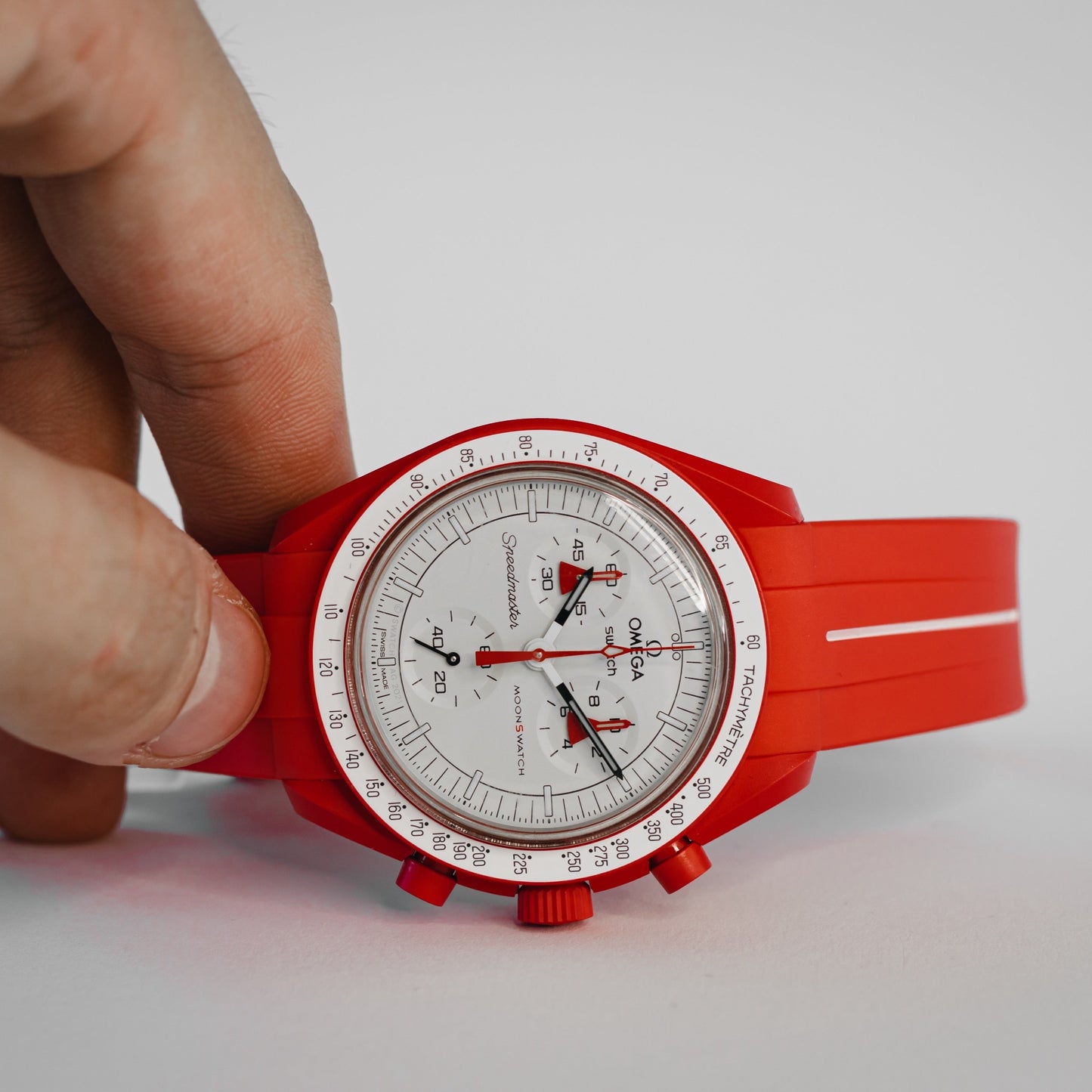 ACCENT ROUGE - BRACELET DE MONTRE EN CAOUTCHOUC pour OMEGA X SWATCH SPEEDMASTER MOONSWATCH