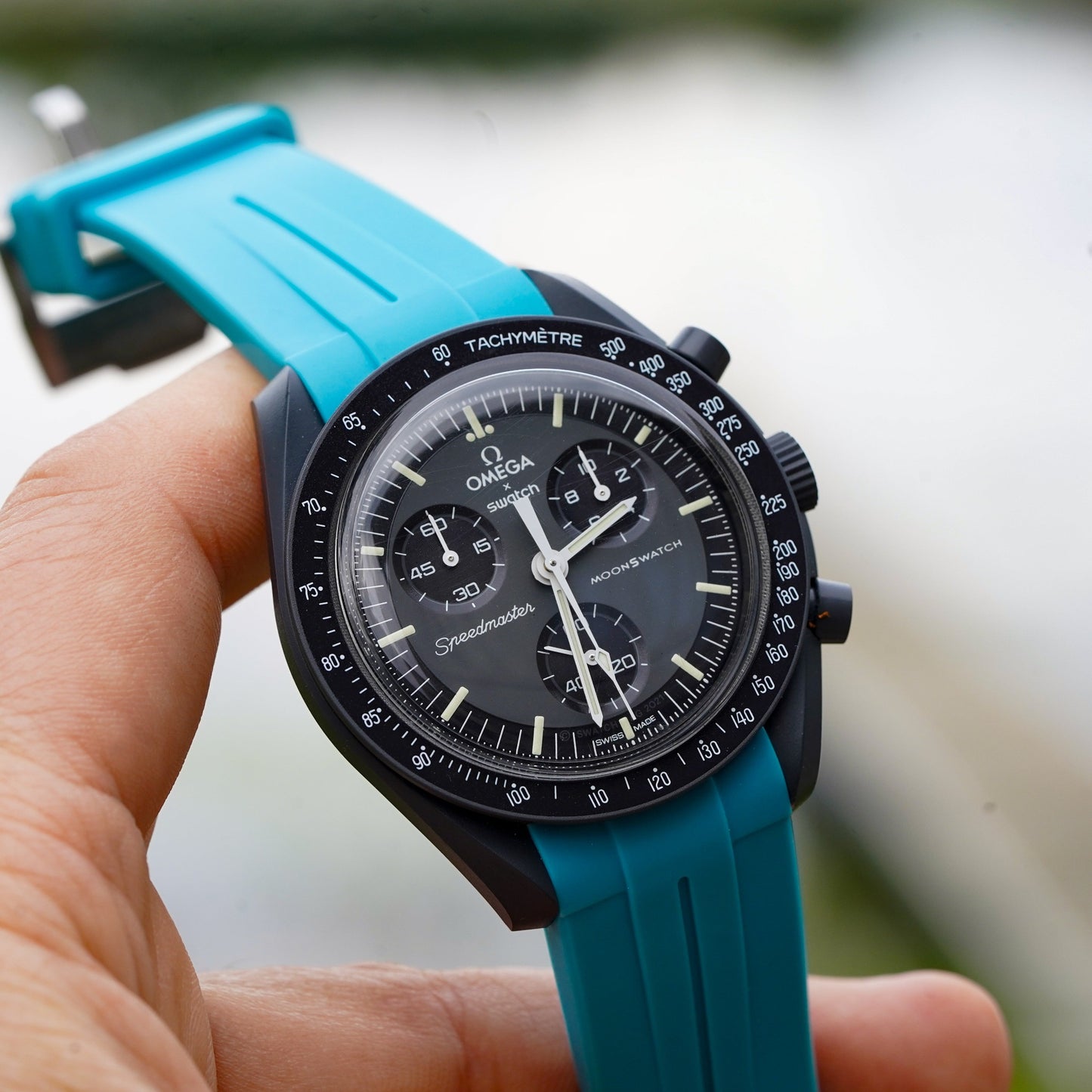 SOLID CYAN - BRACELET DE MONTRE EN CAOUTCHOUC pour OMEGA X SWATCH SPEEDMASTER MOONSWATCH