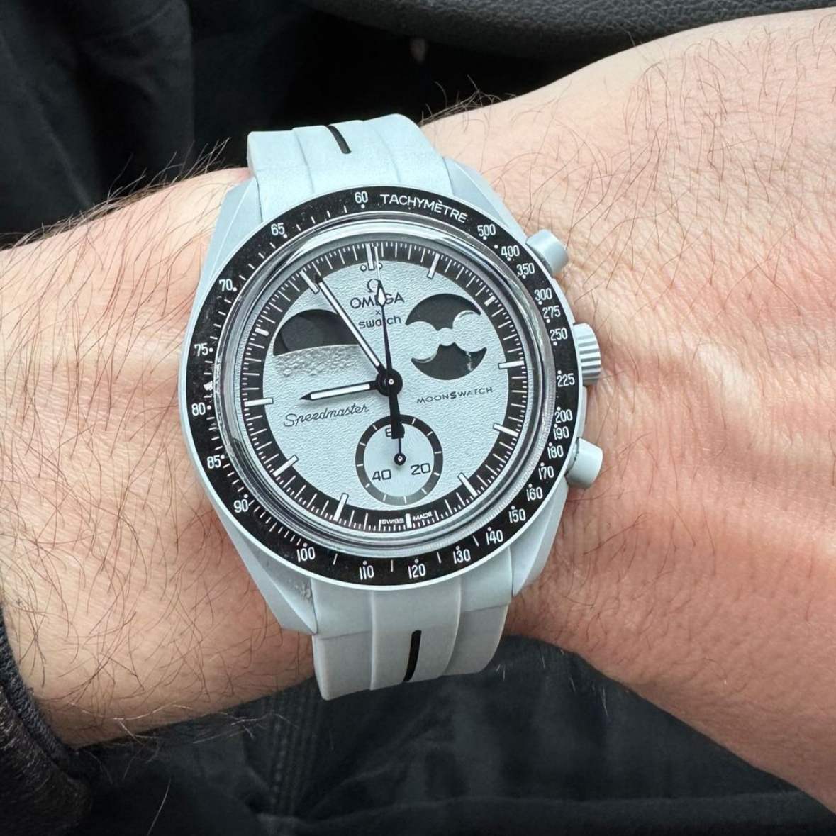 PLATINUM BLACK ACCENT - RUBBER WATCH STRAP for OMEGA X SWATCH SPEEDMASTER MOONSWATCH