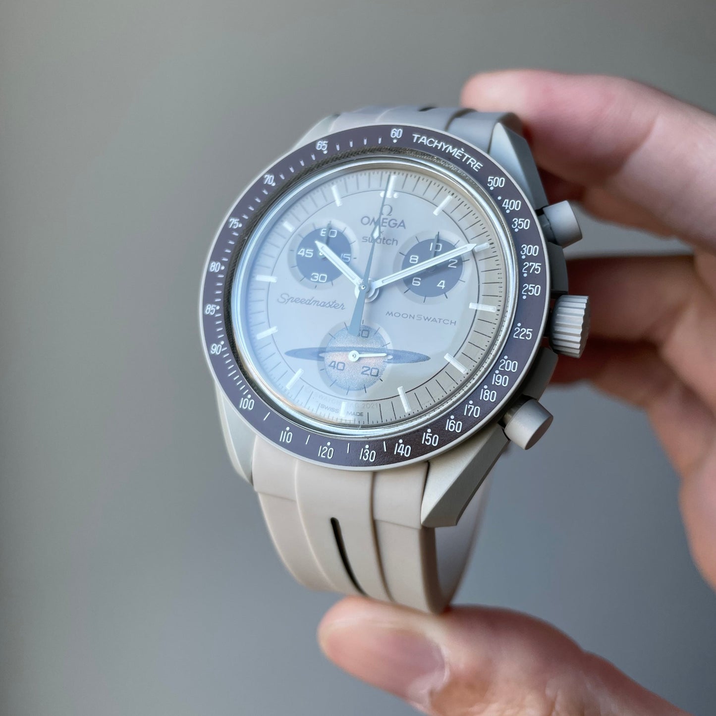 IVORY BROWN ACCENT - RUBBER WATCH STRAP for OMEGA X SWATCH SPEEDMASTER MOONSWATCH