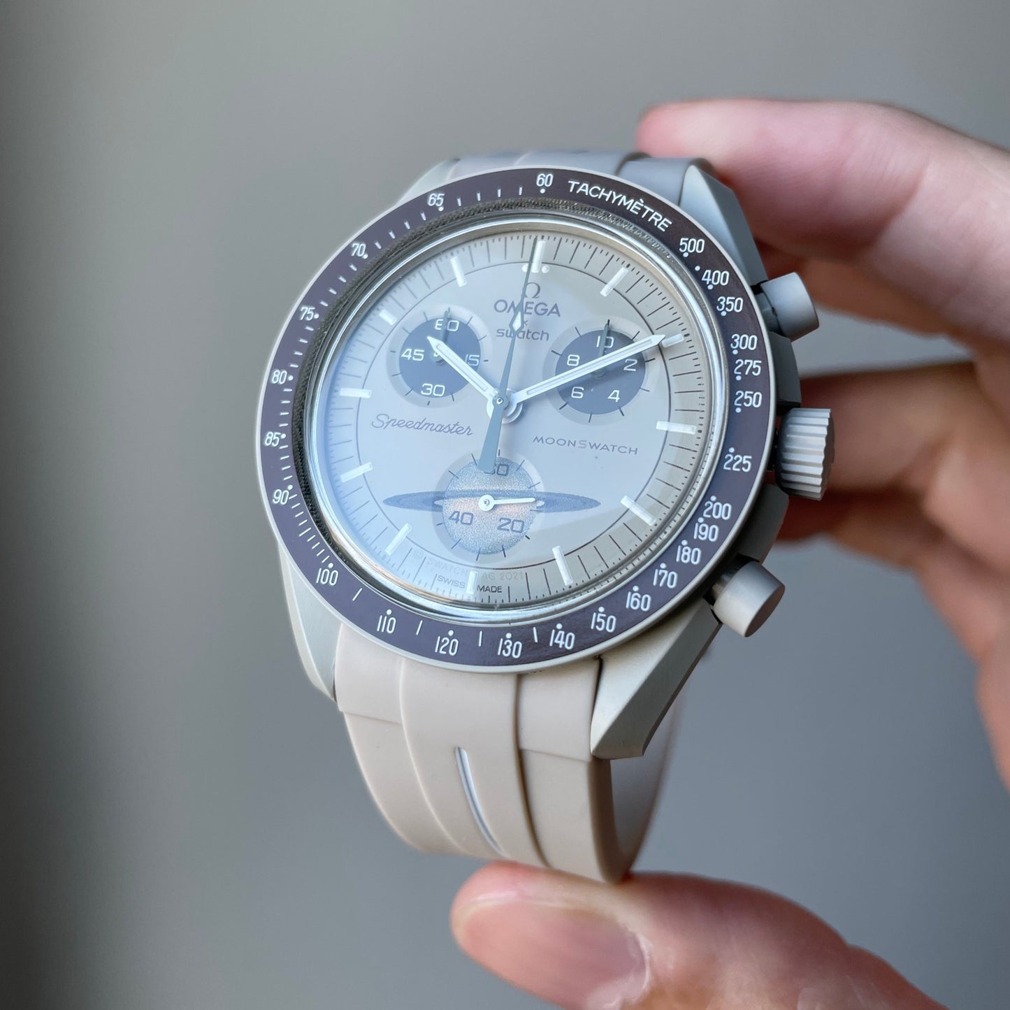 IVORY ACCENT - RUBBER WATCH STRAP for OMEGA X SWATCH SPEEDMASTER MOONSWATCH