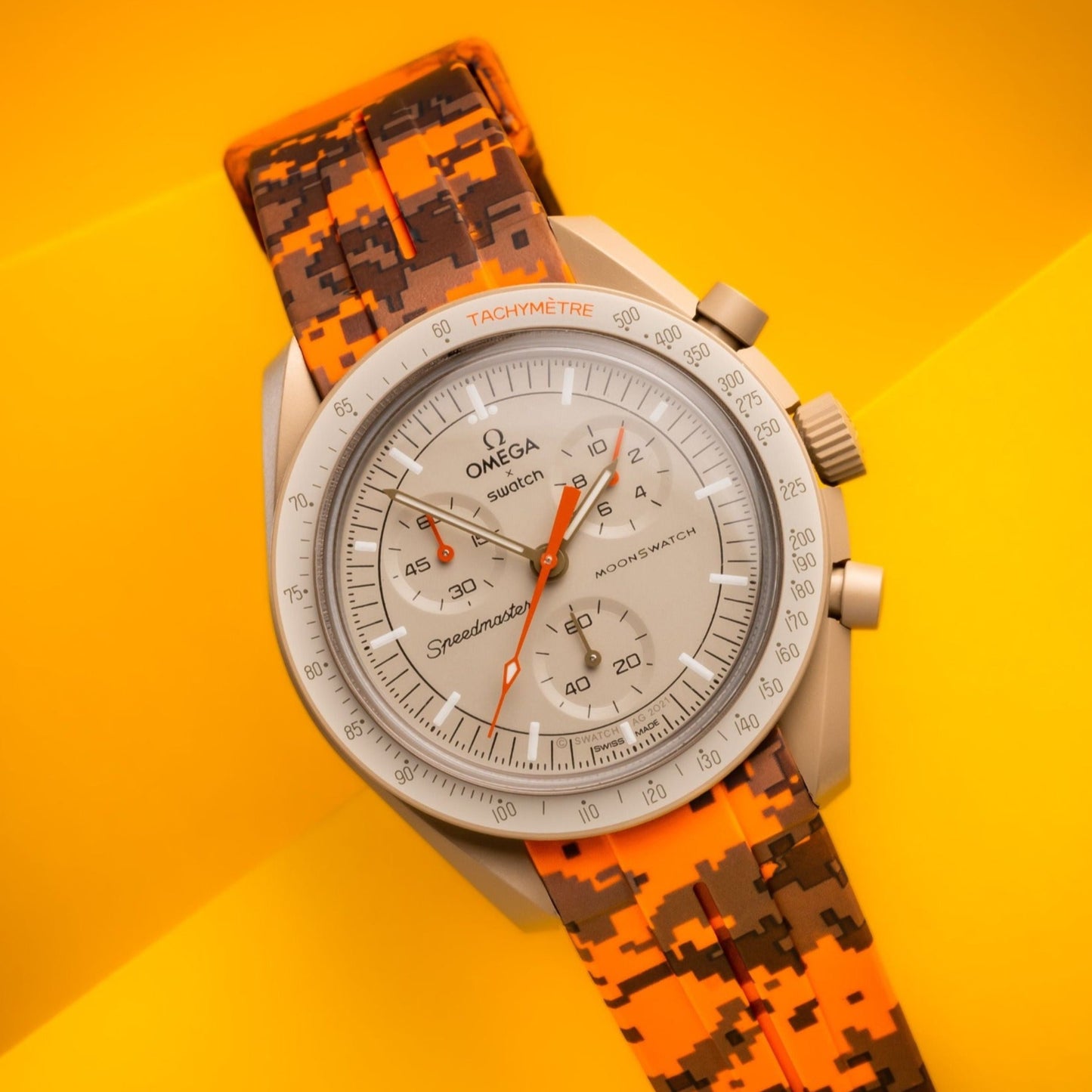 DIGITAL ORANGE - CAMO RUBBER WATCH STRAP for OMEGA X SWATCH SPEEDMASTER MOONSWATCH