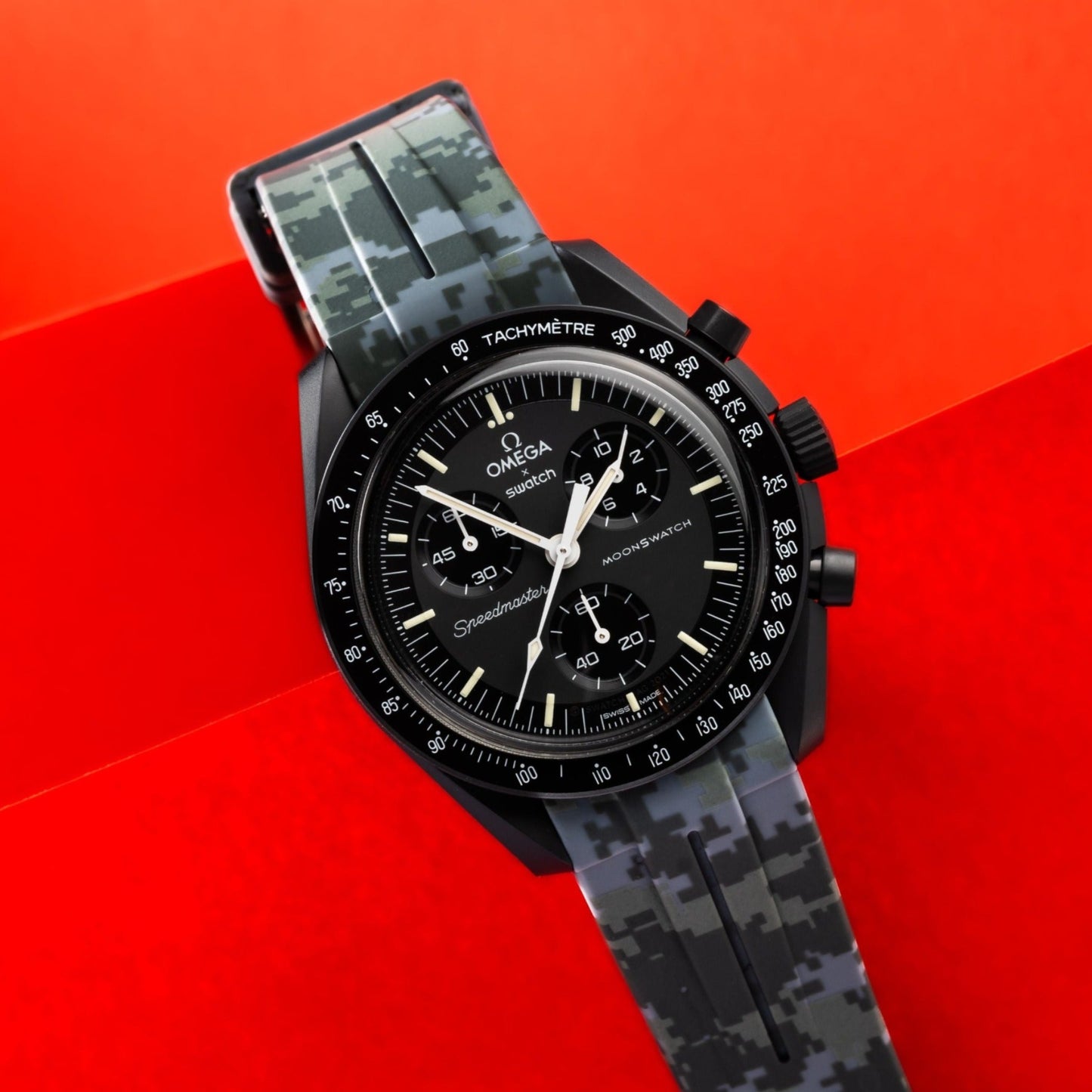 DIGITAL GRAY - CAMO RUBBER WATCH STRAP for OMEGA X SWATCH SPEEDMASTER MOONSWATCH