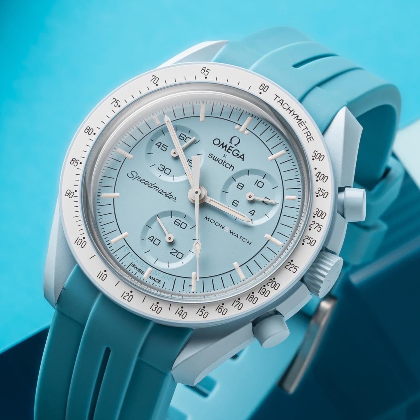 SOLID CYAN - BRACELET DE MONTRE EN CAOUTCHOUC pour OMEGA X SWATCH SPEEDMASTER MOONSWATCH