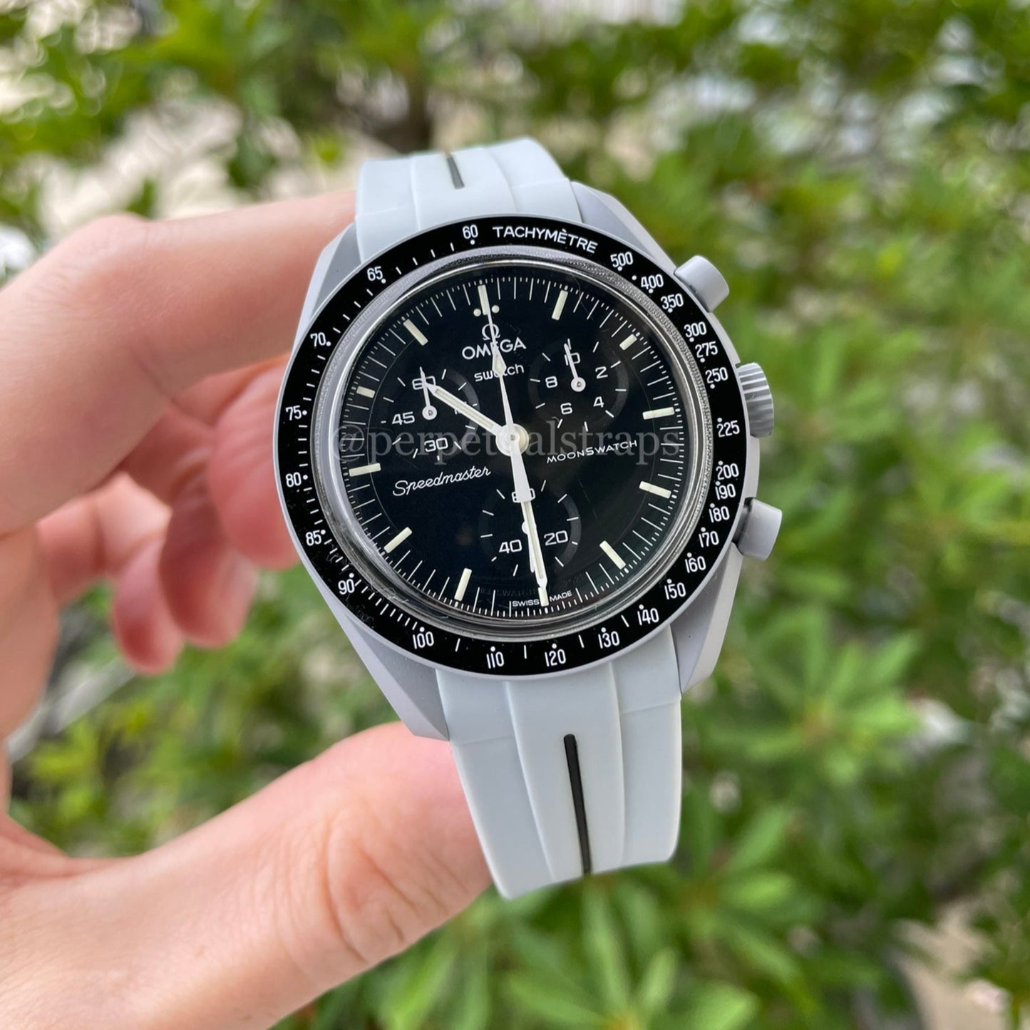 PLATINUM BLACK ACCENT - RUBBER WATCH STRAP for OMEGA X SWATCH SPEEDMASTER MOONSWATCH