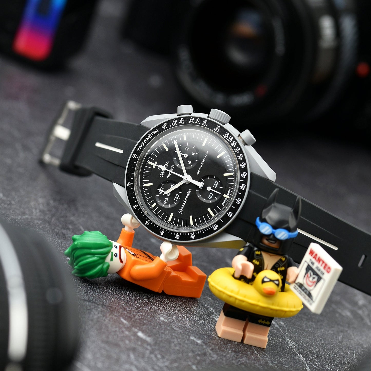 BLACK ACCENT - RUBBER WATCH STRAP for OMEGA X SWATCH SPEEDMASTER MOONSWATCH