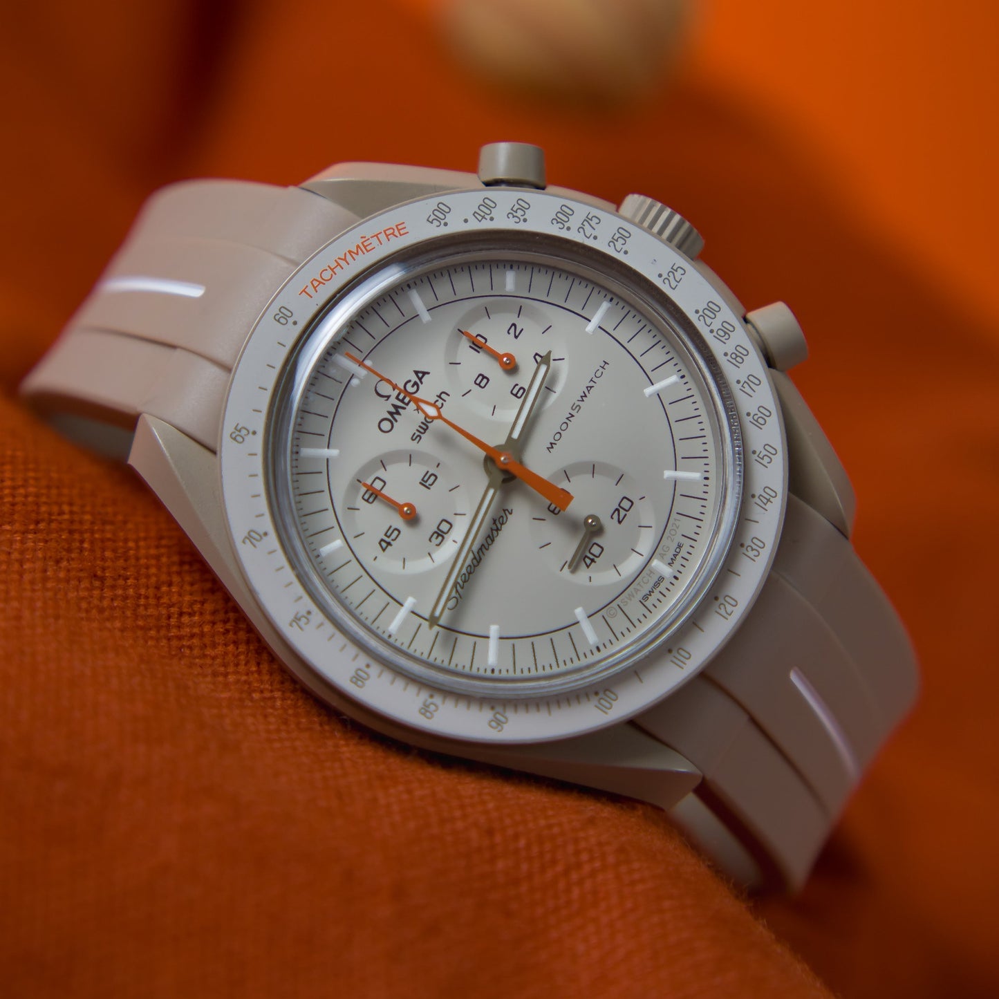 TAN ACCENT - RUBBER WATCH STRAP for OMEGA X SWATCH SPEEDMASTER MOONSWATCH