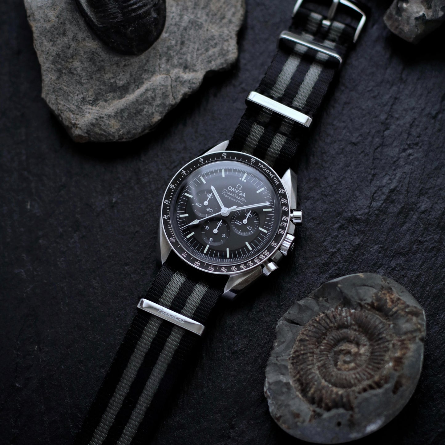 BLACK GRAY NYLON - PREMIUM FABRIC WATCH STRAP for MOST WATCHES WITH A 20MM LUG WIDTH