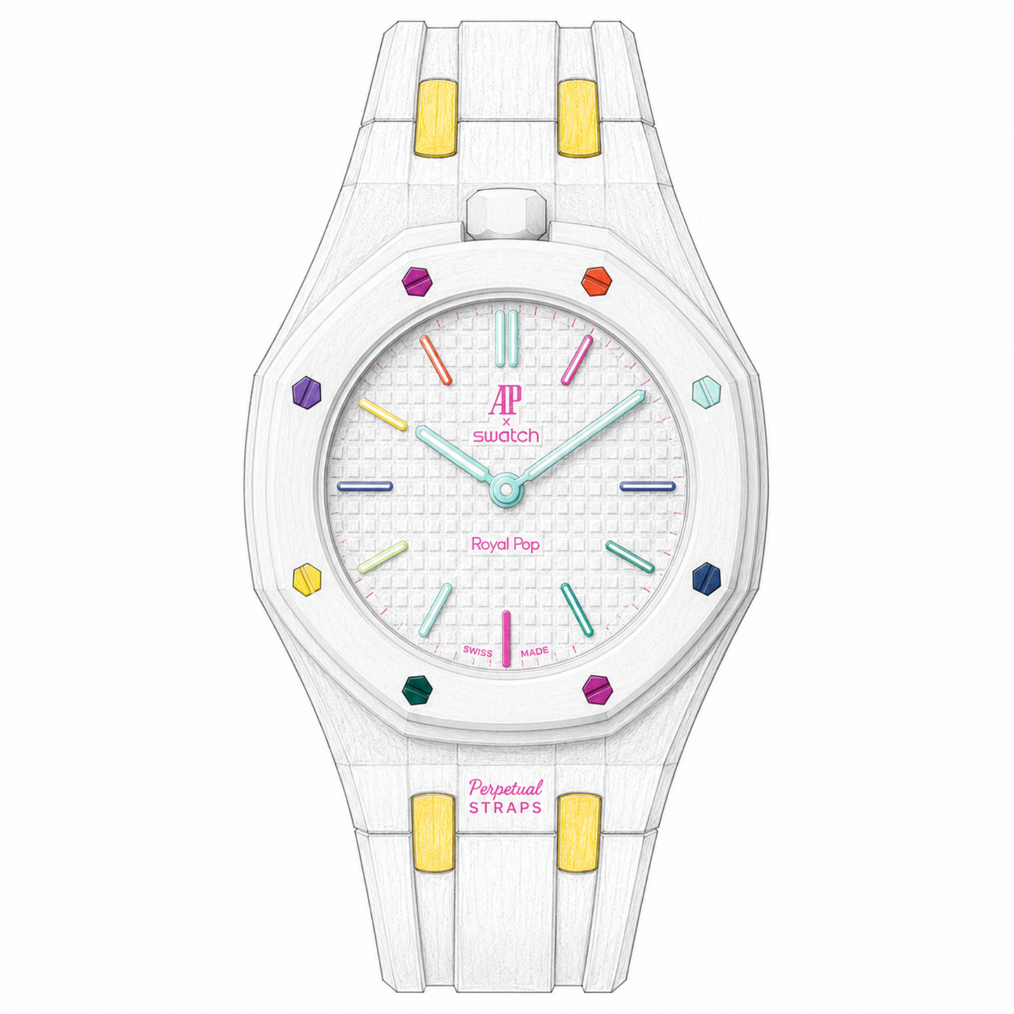 INTEGRATED WRIST STRAP SYSTEM for AUDEMARS X SWATCH ROYAL POP HUIT BLANC