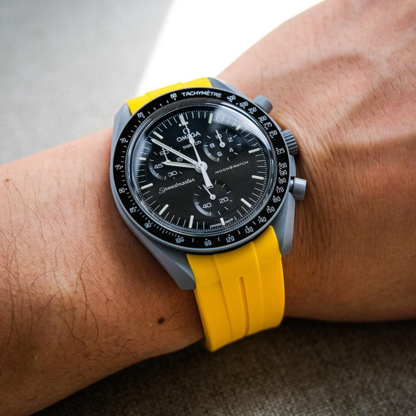 SOLID YELLOW - RUBBER WATCH STRAP for OMEGA X SWATCH SPEEDMASTER MOONSWATCH