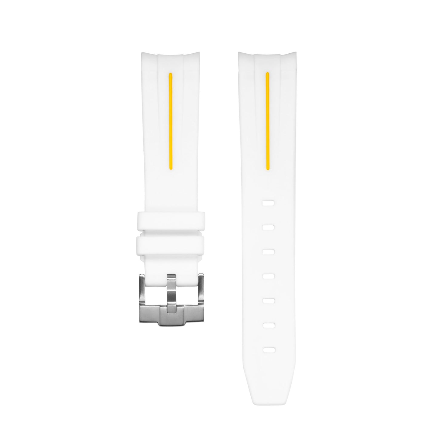 WHITE YELLOW ACCENT - RUBBER WATCH STRAP for OMEGA X SWATCH SPEEDMASTER MOONSWATCH