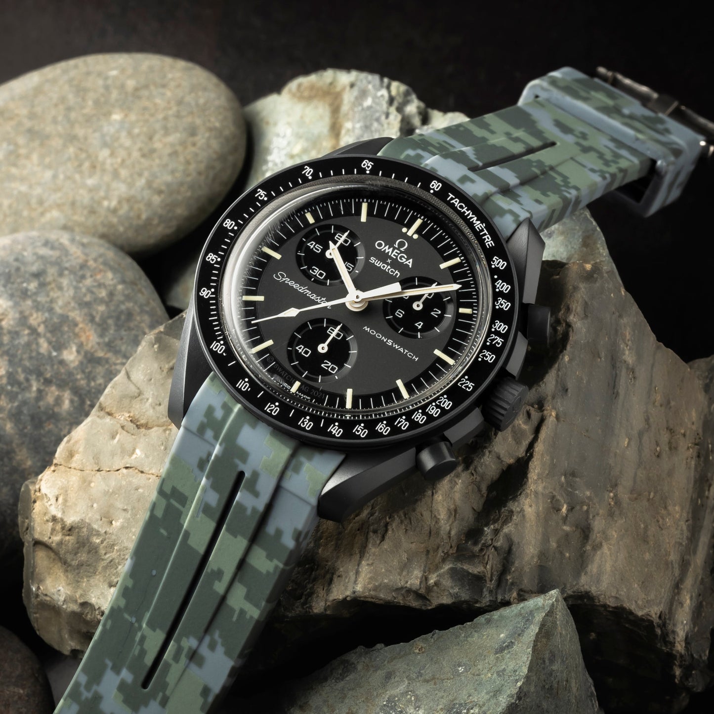 DIGITAL GRAY - CAMO RUBBER WATCH STRAP for OMEGA X SWATCH SPEEDMASTER MOONSWATCH