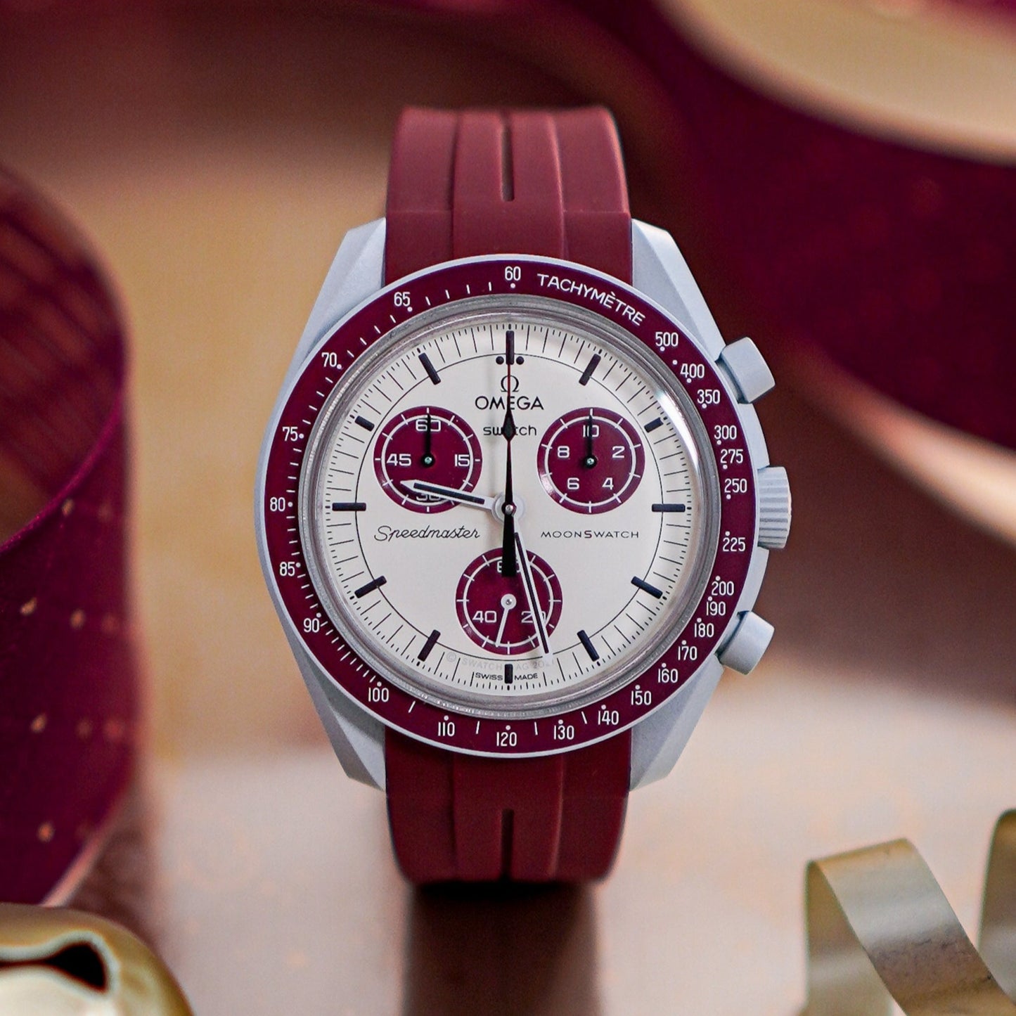 BORDEAUX MASSIF - BRACELET CAOUTCHOUC pour OMEGA X SWATCH SPEEDMASTER MOONSWATCH