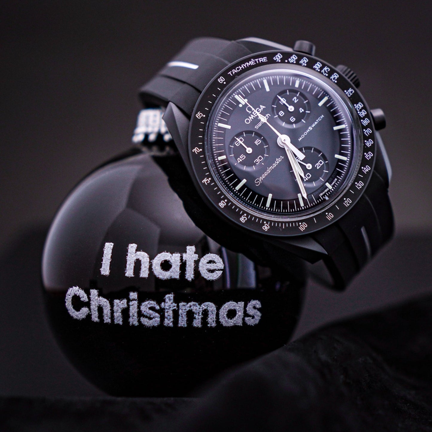 BLACK ACCENT - RUBBER WATCH STRAP for OMEGA X SWATCH SPEEDMASTER MOONSWATCH