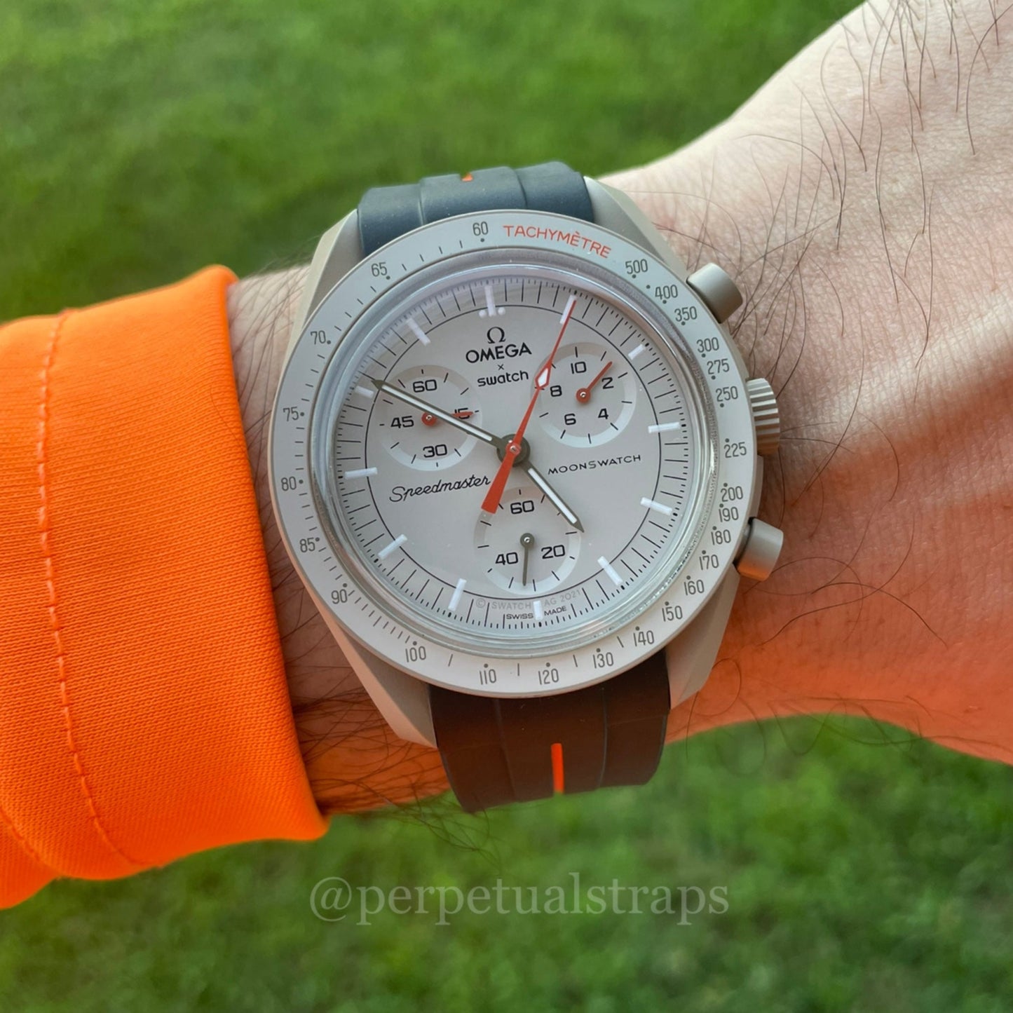 BLACK ORANGE ACCENT - RUBBER WATCH STRAP for OMEGA X SWATCH SPEEDMASTER MOONSWATCH