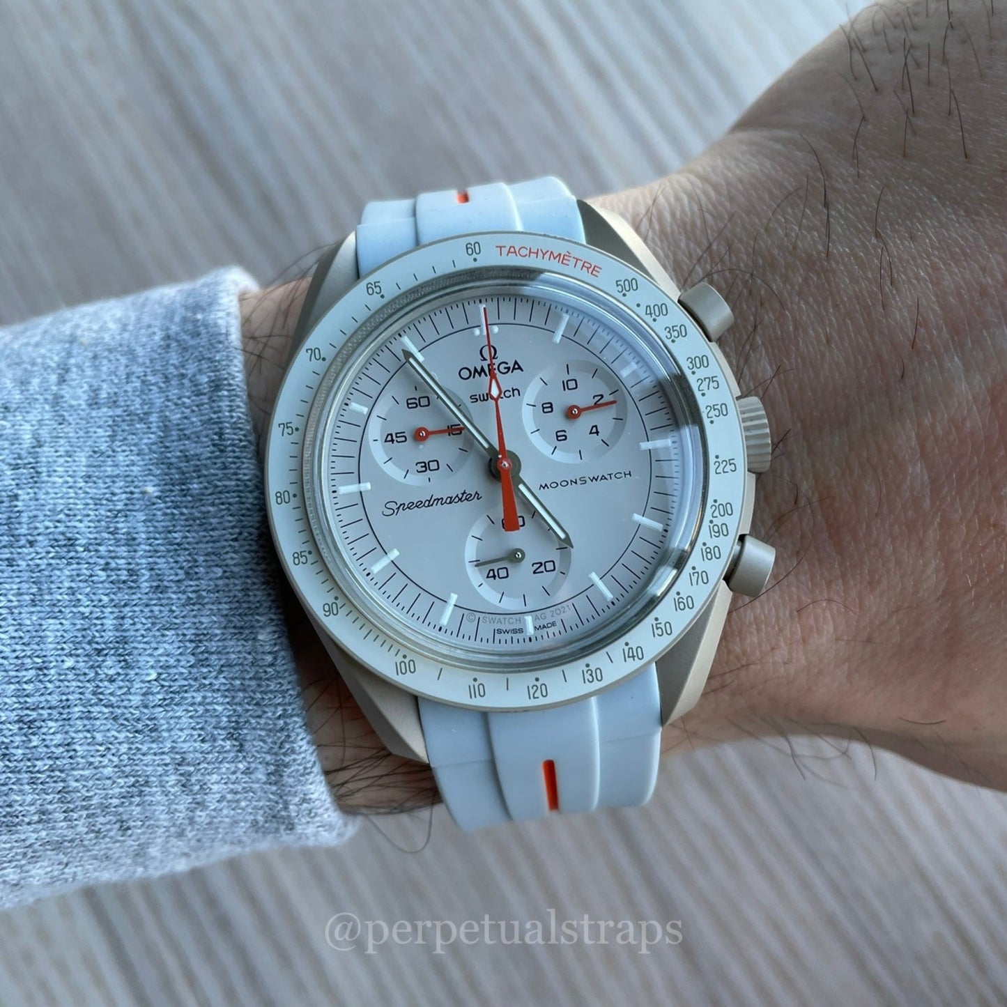 PLATINUM ORANGE ACCENT - RUBBER WATCH STRAP for OMEGA X SWATCH SPEEDMASTER MOONSWATCH