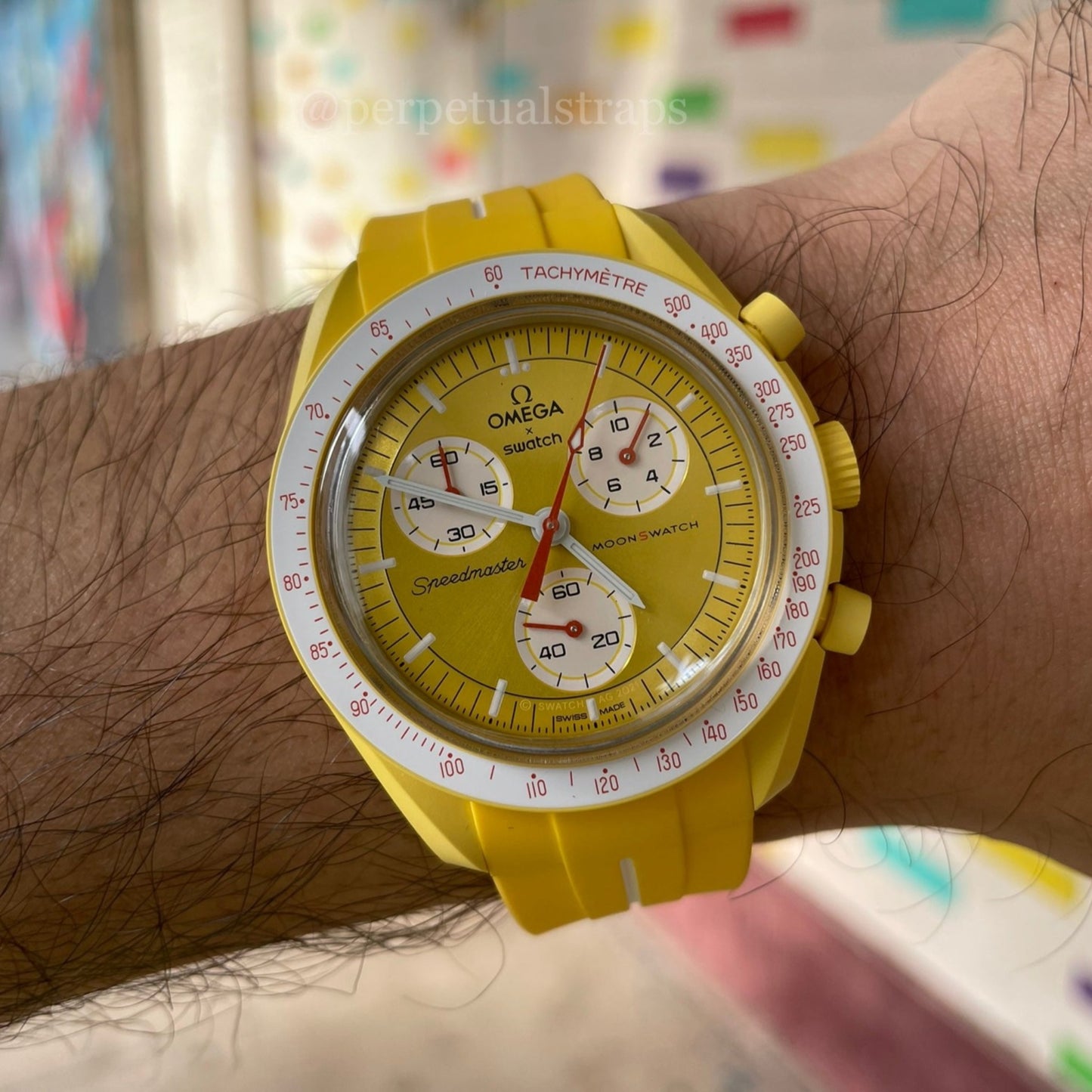 YELLOW ACCENT - RUBBER WATCH STRAP for OMEGA X SWATCH SPEEDMASTER MOONSWATCH