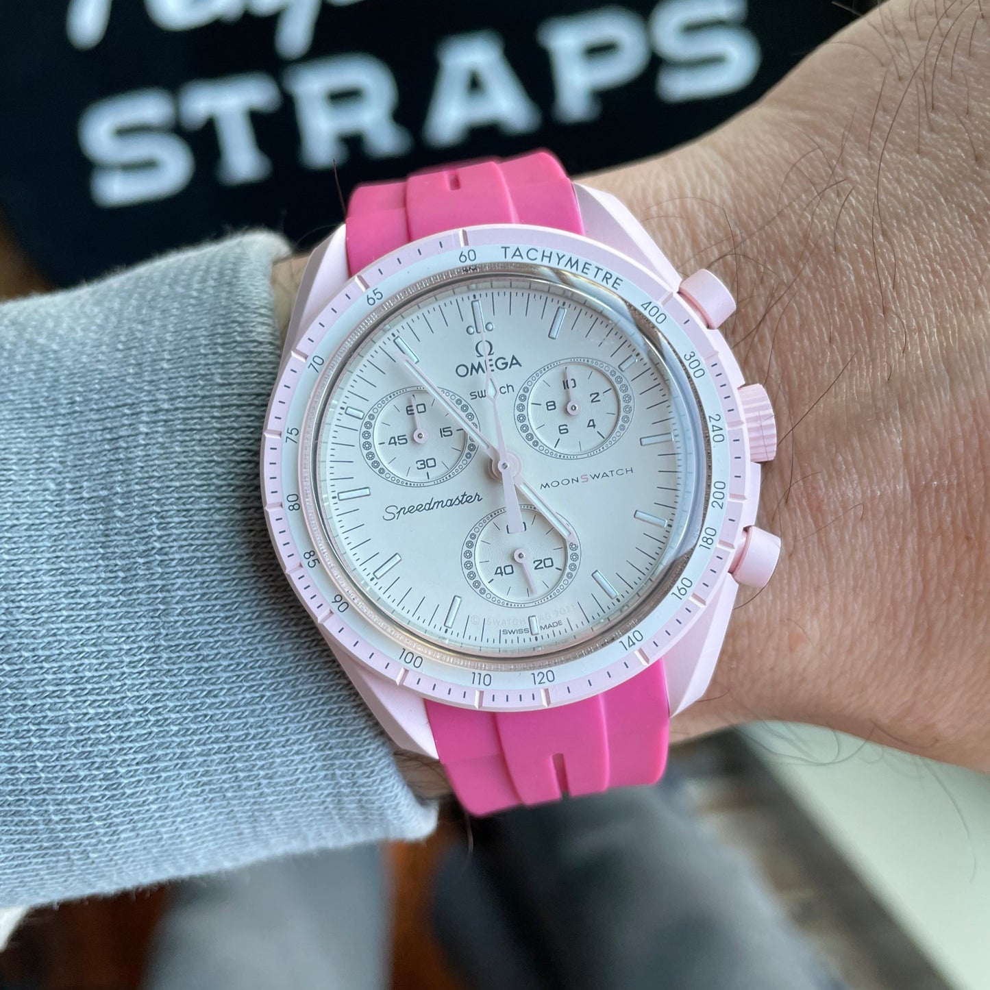 SOLID PINK - RUBBER WATCH STRAP for OMEGA X SWATCH SPEEDMASTER MOONSWATCH