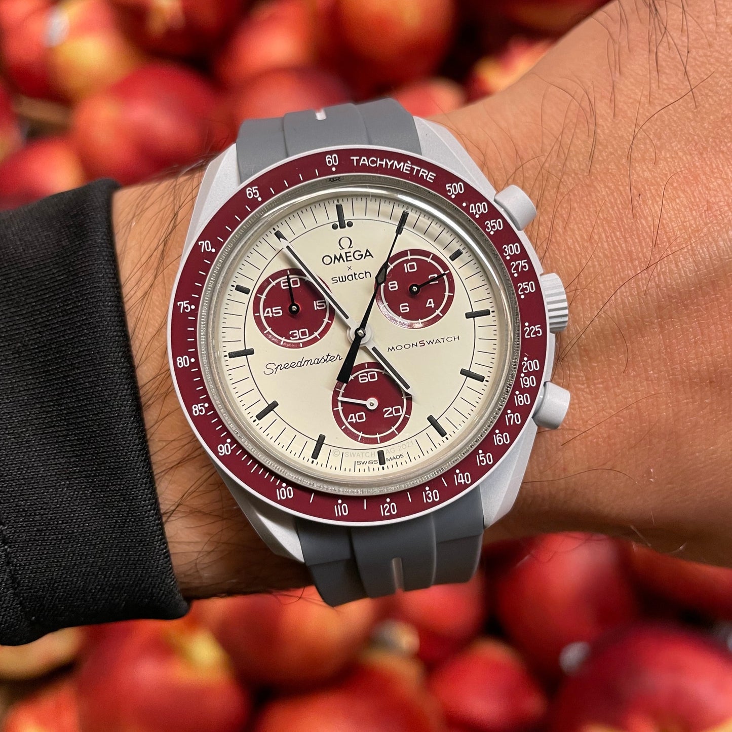 GRAY ACCENT - RUBBER WATCH STRAP for OMEGA X SWATCH SPEEDMASTER MOONSWATCH