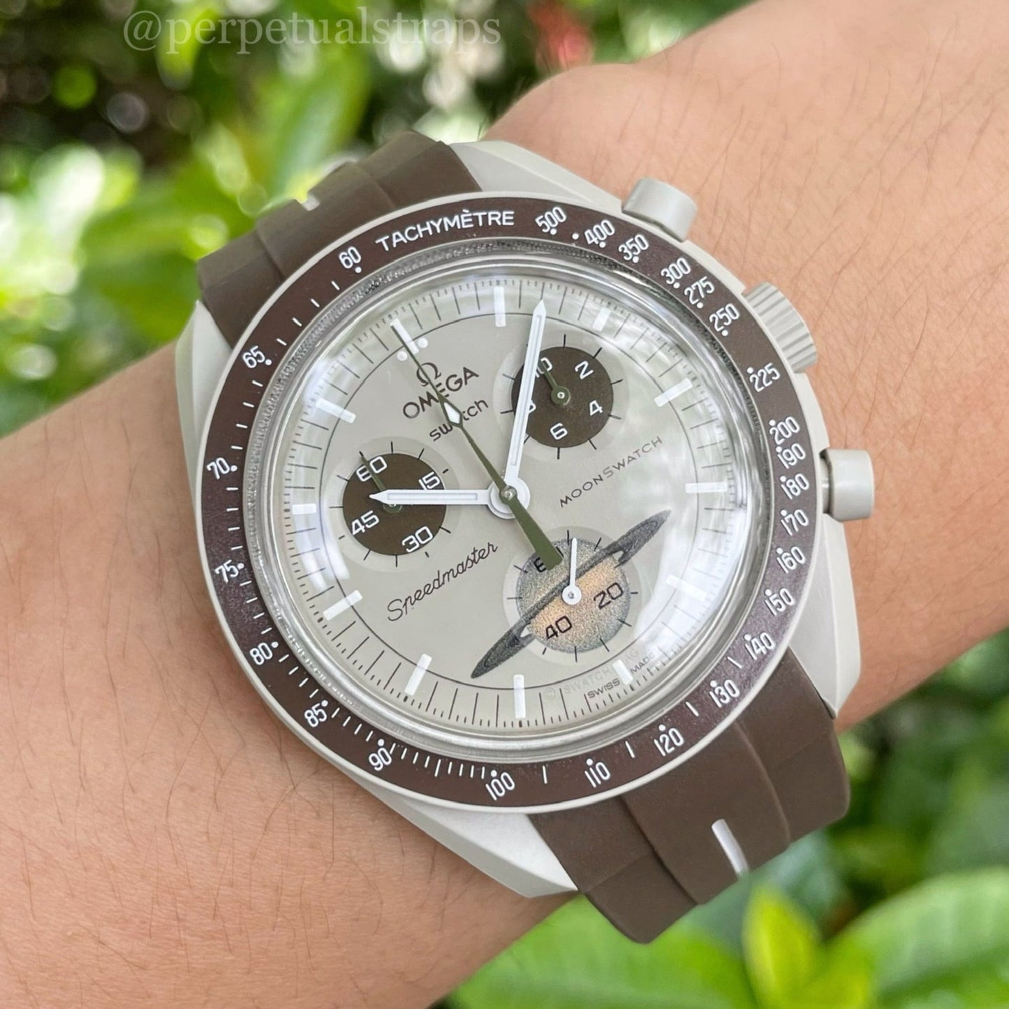 BROWN ACCENT - RUBBER WATCH STRAP for OMEGA X SWATCH SPEEDMASTER MOONSWATCH