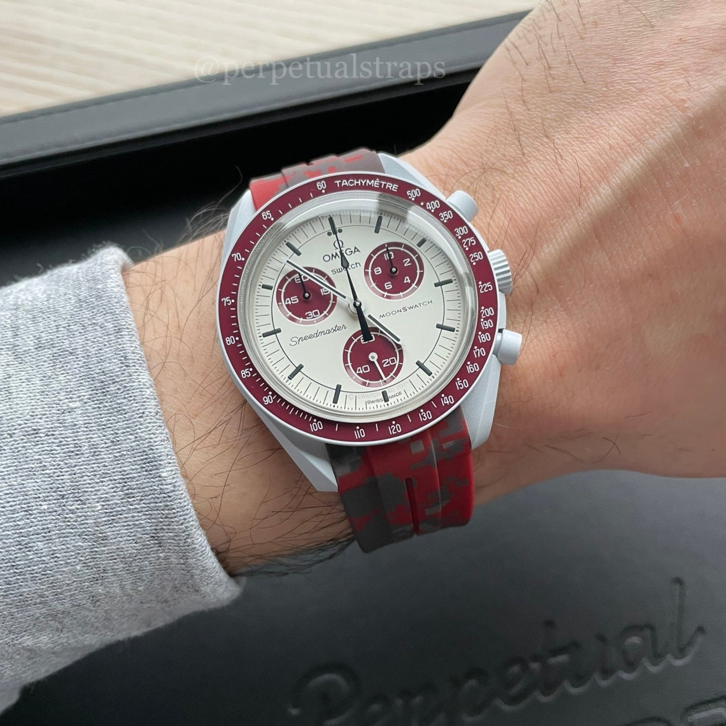 DIGITAL BURGUNDY - CAMO RUBBER WATCH STRAP for OMEGA X SWATCH SPEEDMASTER MOONSWATCH