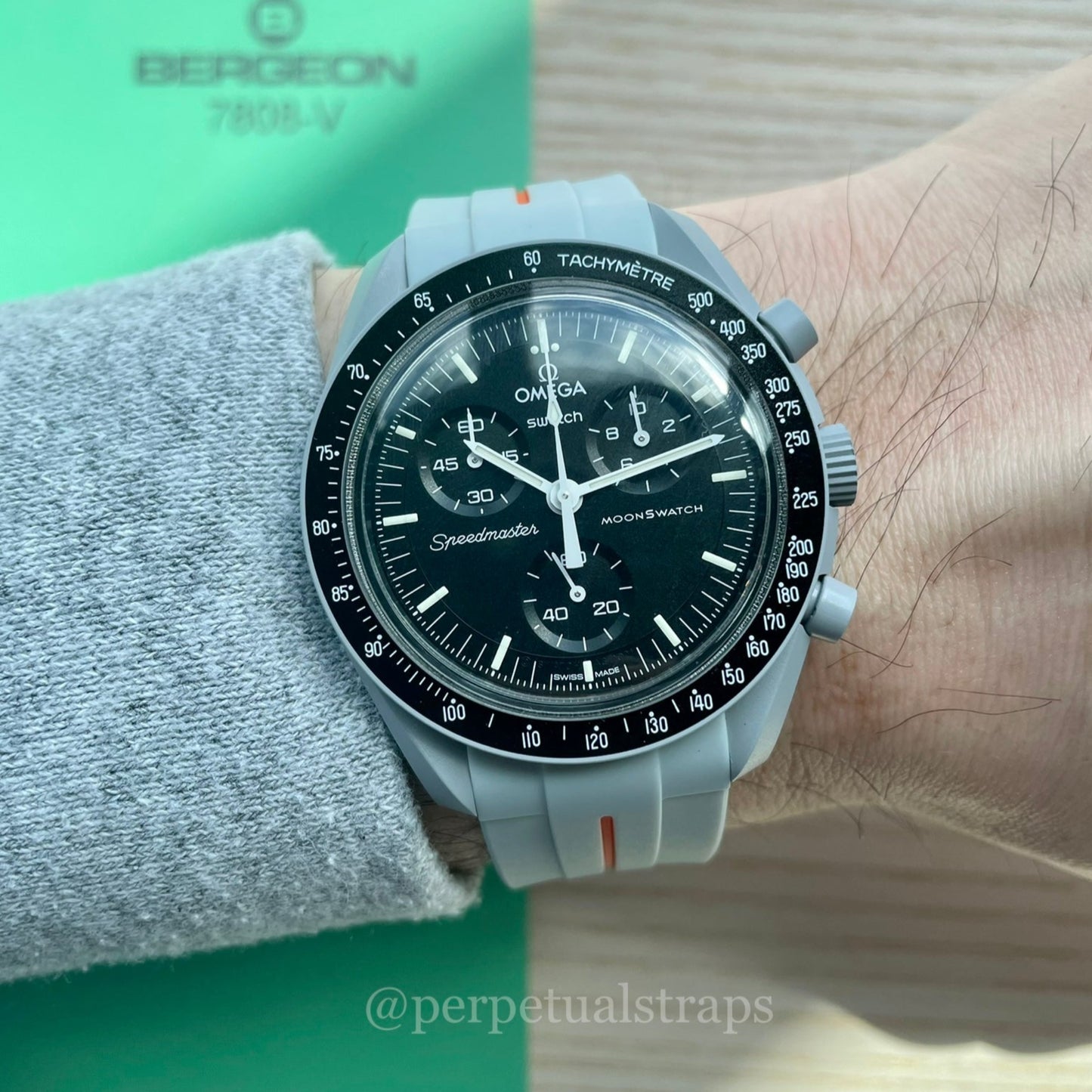 PLATINUM ORANGE ACCENT - RUBBER WATCH STRAP for OMEGA X SWATCH SPEEDMASTER MOONSWATCH