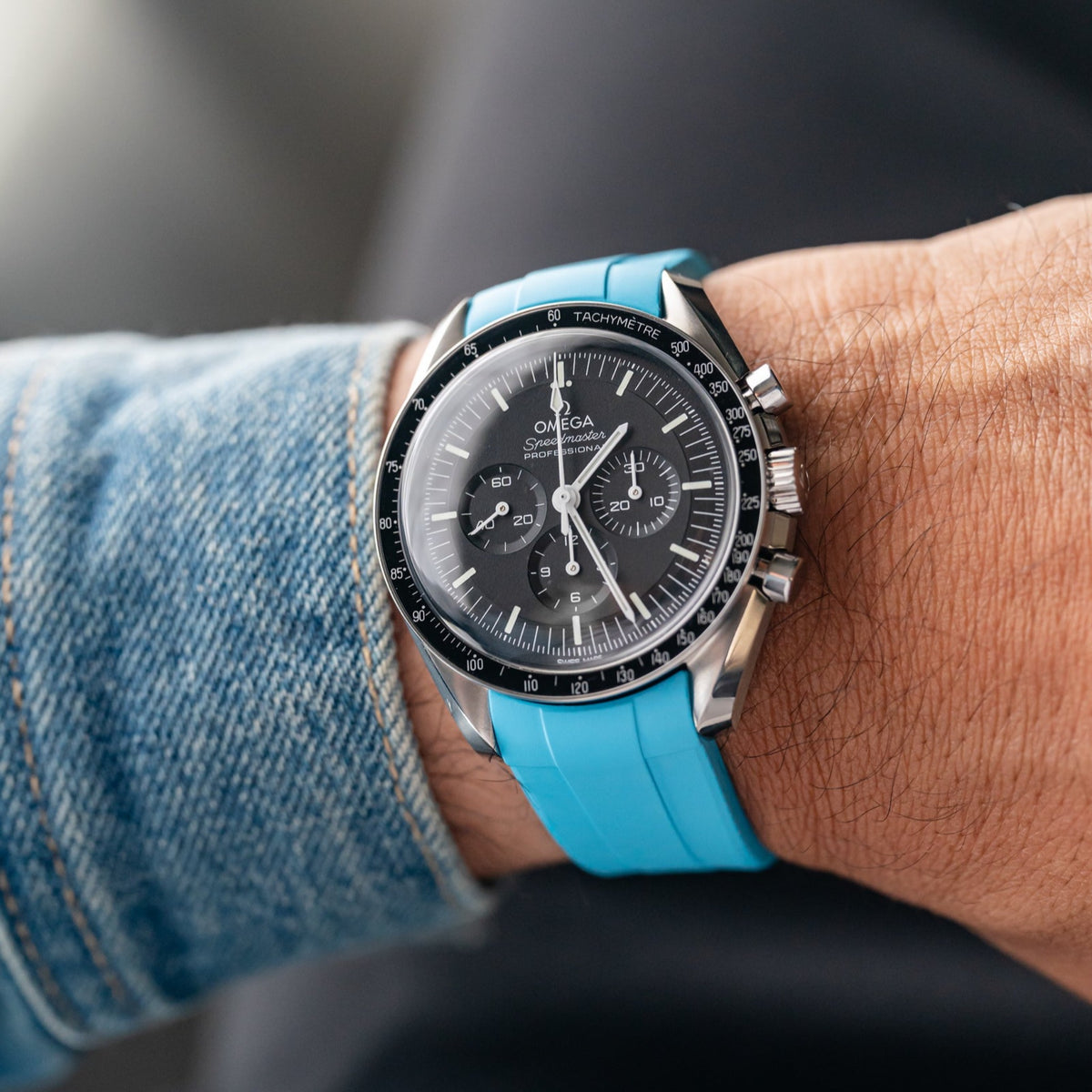 Speedmaster Strap TROPICAL BLUE - PREMIUM FKM RUBBER STRAP for OMEGA SPEEDMASTER MOONWAT ...