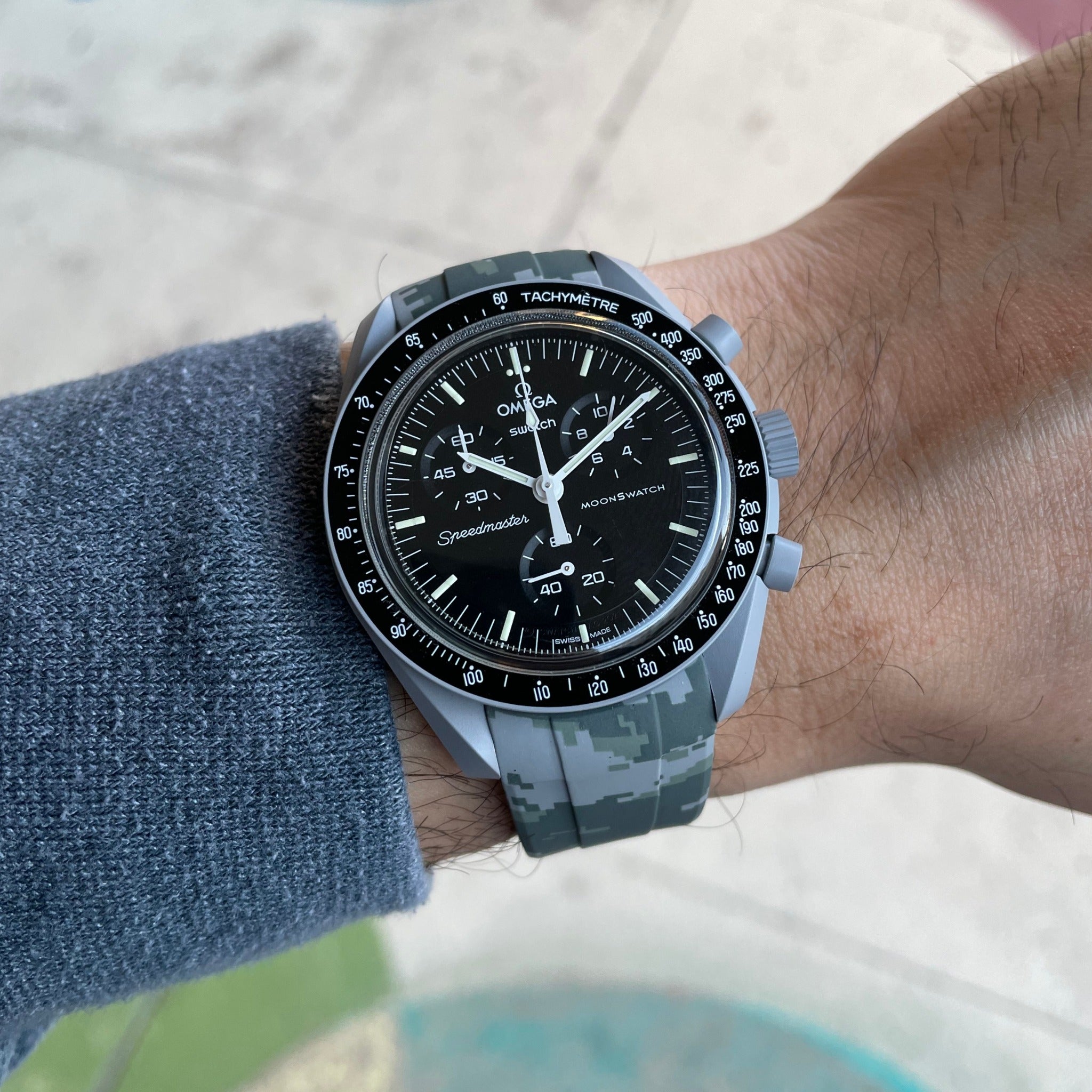 ULTIMATE GRAY PREMIUM FKM CAMO RUBBER STRAP for OMEGA X SWATCH SPEEDMASTER MOONSWATCH MOONWATCH