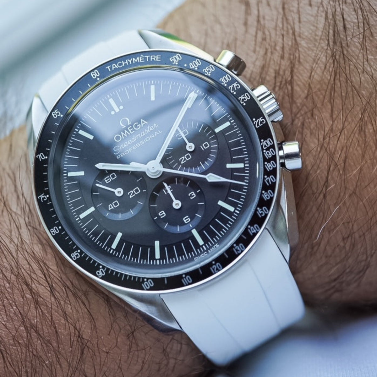 Speedmaster Strap BRILLIANT WHITE - PREMIUM FKM RUBBER STRAP for OMEGA SPEEDMASTER MOONW ...