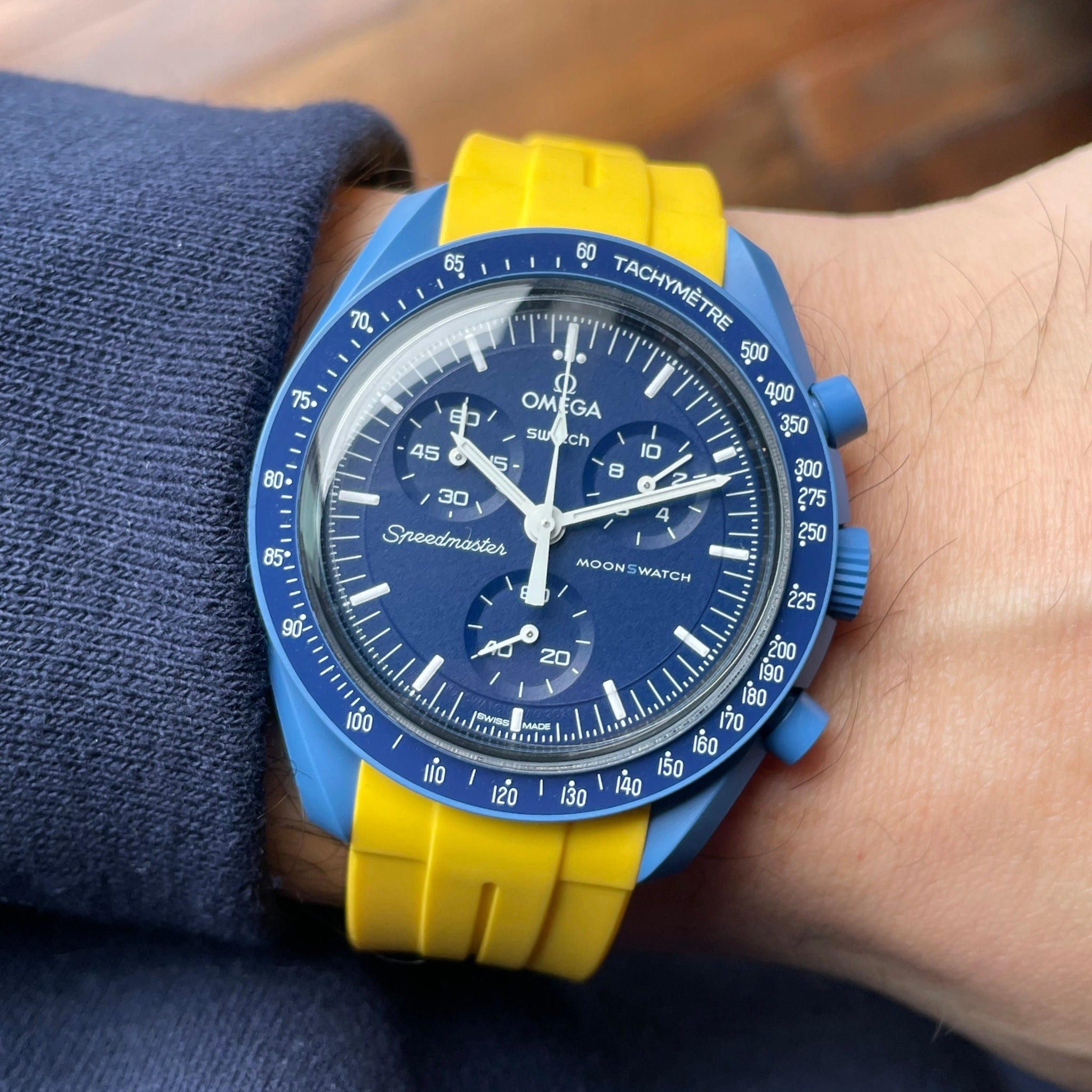 SOLID YELLOW RUBBER WATCH STRAP for OMEGA X SWATCH SPEEDMASTER