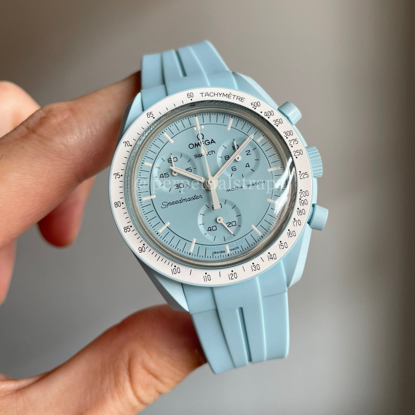 SOLID AQUA - RUBBER WATCH STRAP for OMEGA X SWATCH SPEEDMASTER MOONSWATCH
