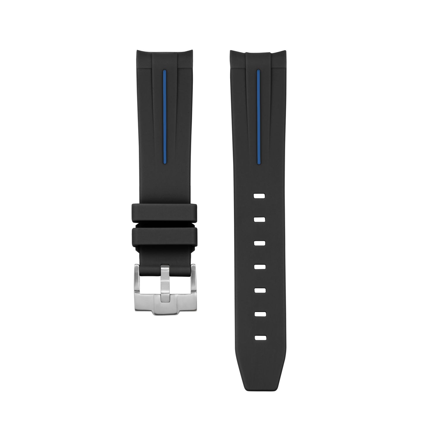 BLACK BLUE ACCENT - RUBBER WATCH STRAP for OMEGA X SWATCH SPEEDMASTER MOONSWATCH
