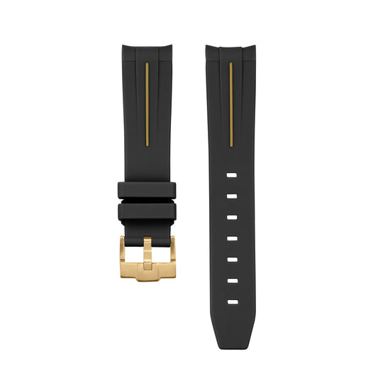 BLACK GOLD ACCENT - RUBBER WATCH STRAP for OMEGA X SWATCH SPEEDMASTER MOONSHINE GOLD MOONSWATCH