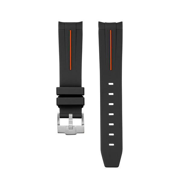BLACK ORANGE ACCENT - RUBBER WATCH STRAP for OMEGA SWATCH