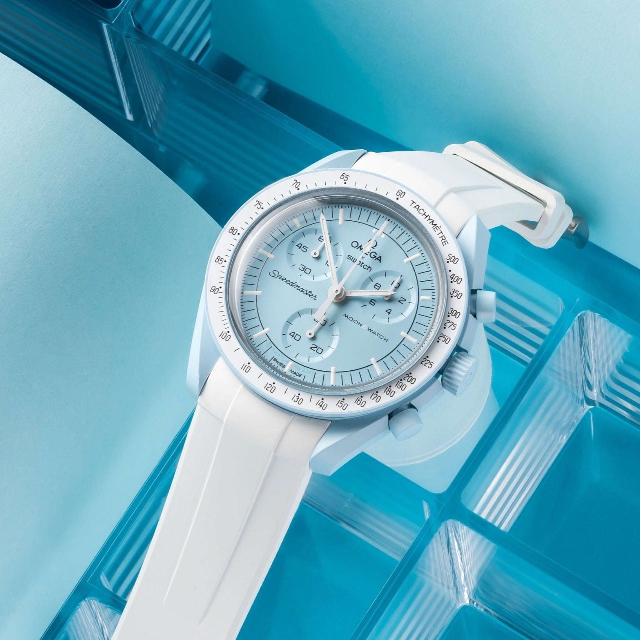 BRILLIANT WHITE PREMIUM FKM RUBBER STRAP for OMEGA X SWATCH SPEEDMASTER MOONSWATCH MOONWATCH