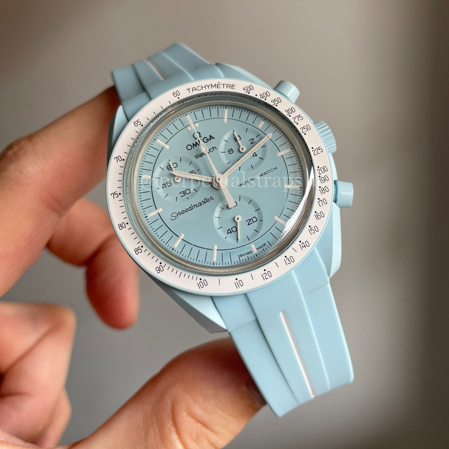 AQUA ACCENT - RUBBER WATCH STRAP for OMEGA X SWATCH SPEEDMASTER MOONSWATCH