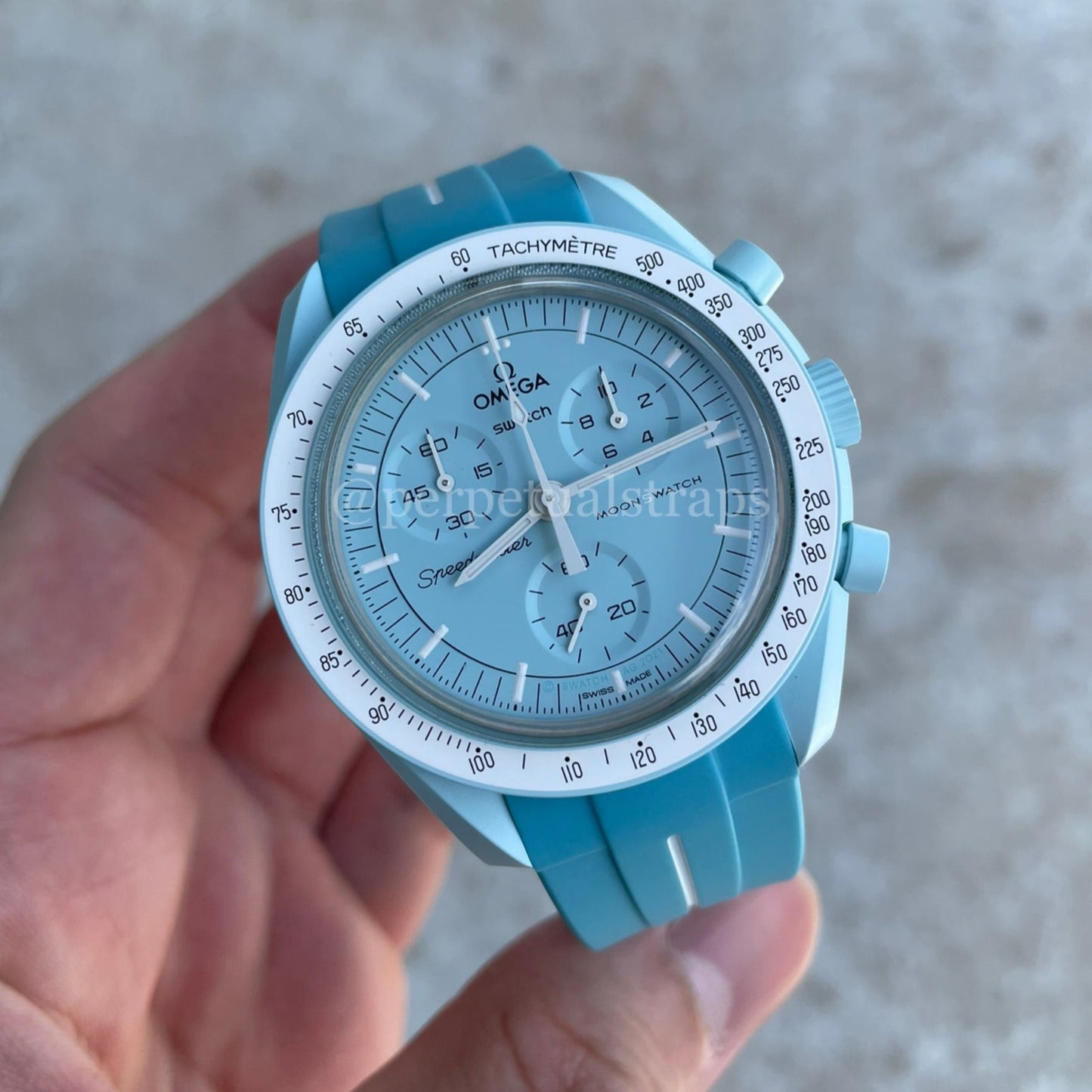 CYAN ACCENT - RUBBER WATCH STRAP for OMEGA X SWATCH SPEEDMASTER MOONSWATCH