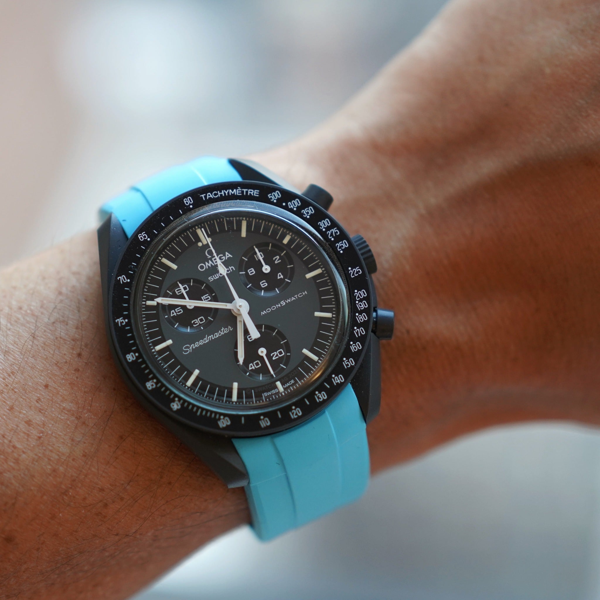 TROPICAL BLUE PREMIUM FKM RUBBER STRAP for OMEGA X SWATCH SPEEDMASTER MOONSWATCH MOONWATCH