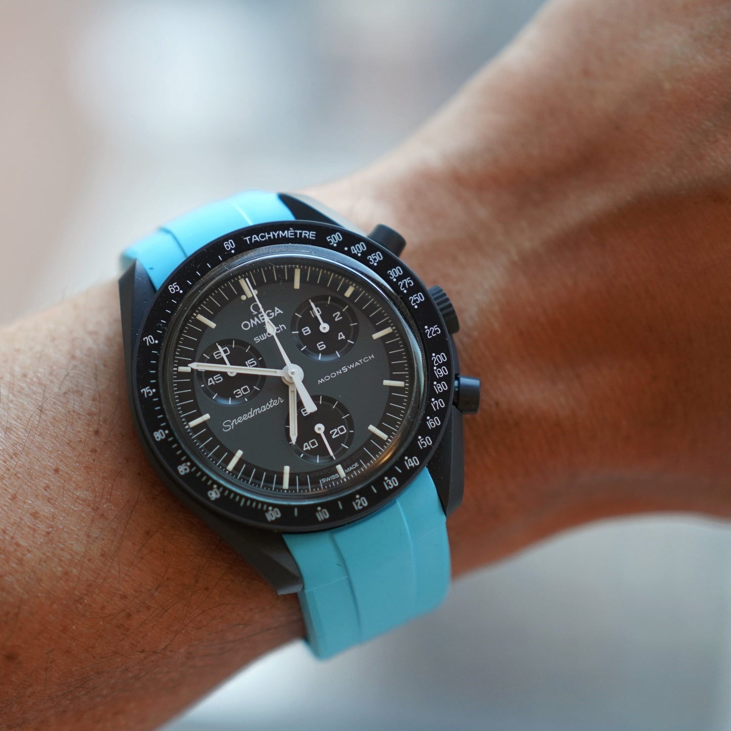 TROPICAL BLUE - PREMIUM FKM RUBBER STRAP for OMEGA X SWATCH SPEEDMASTER MOONSWATCH / MOONWATCH