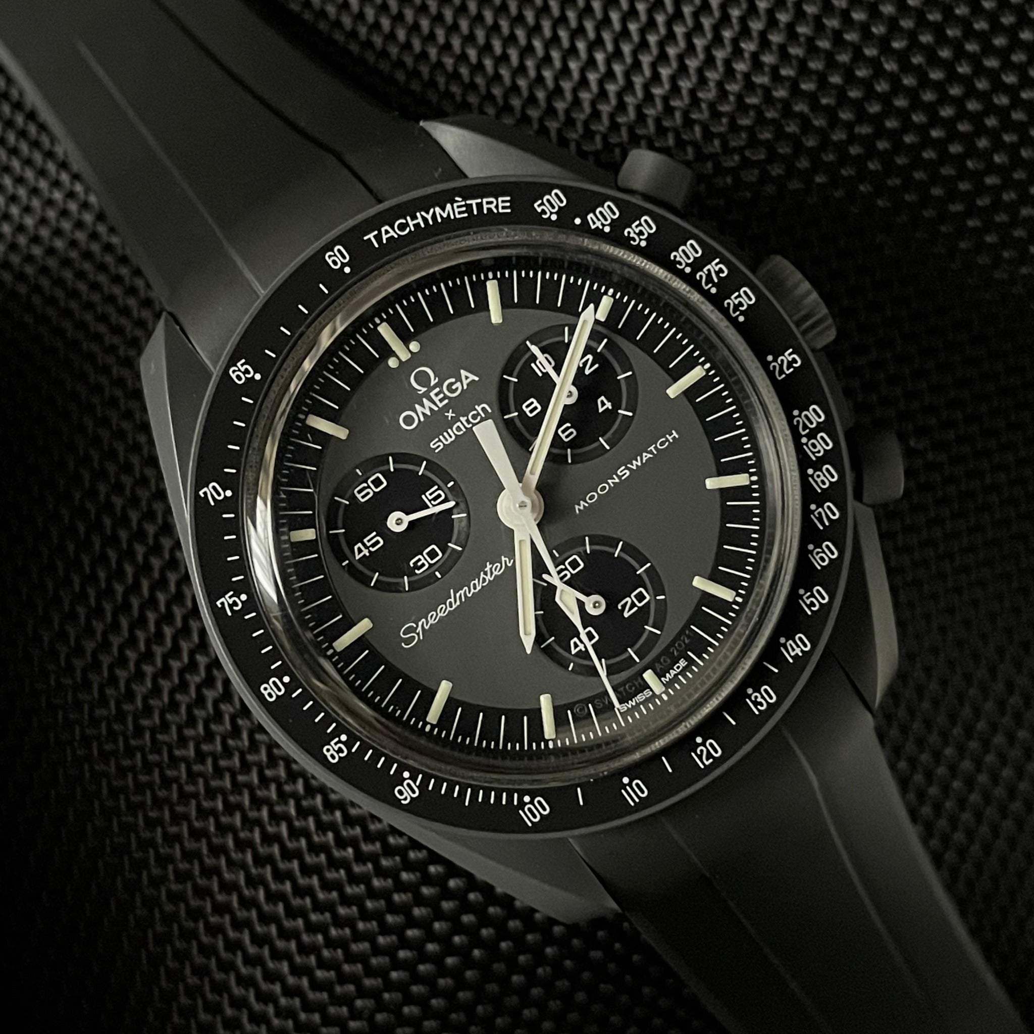 ULTRA BLACK PREMIUM FKM RUBBER STRAP for OMEGA X SWATCH SPEEDMASTER MOONSWATCH MOONWATCH