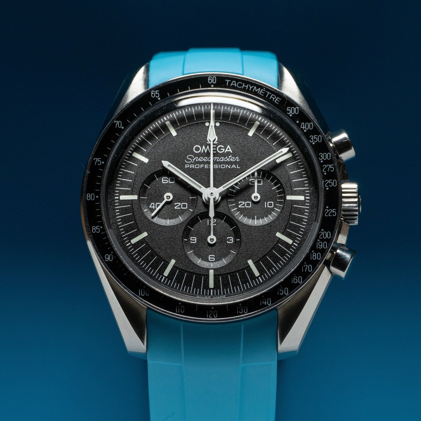 TROPICAL BLUE - PREMIUM FKM RUBBER STRAP for OMEGA X SWATCH SPEEDMASTER MOONSWATCH / MOONWATCH