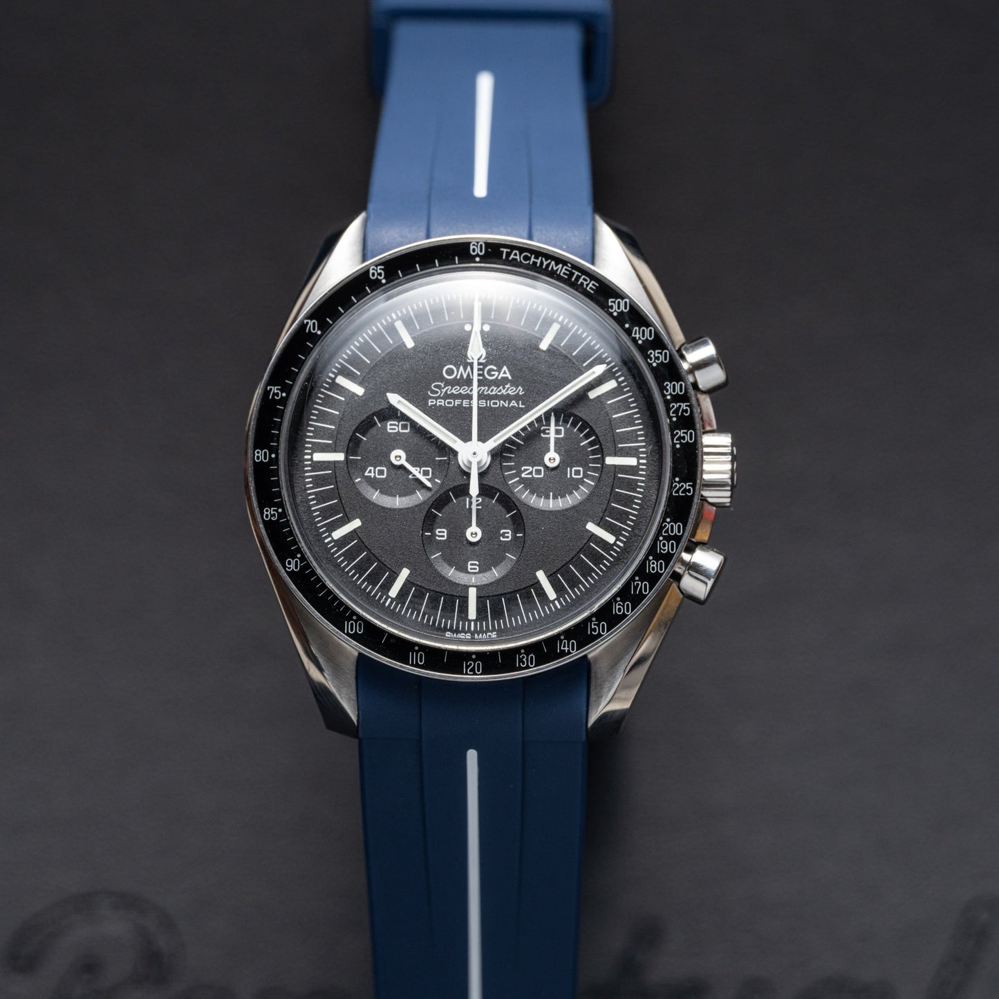 NAVY ACCENT - RUBBER WATCH STRAP for OMEGA X SWATCH SPEEDMASTER MOONSWATCH