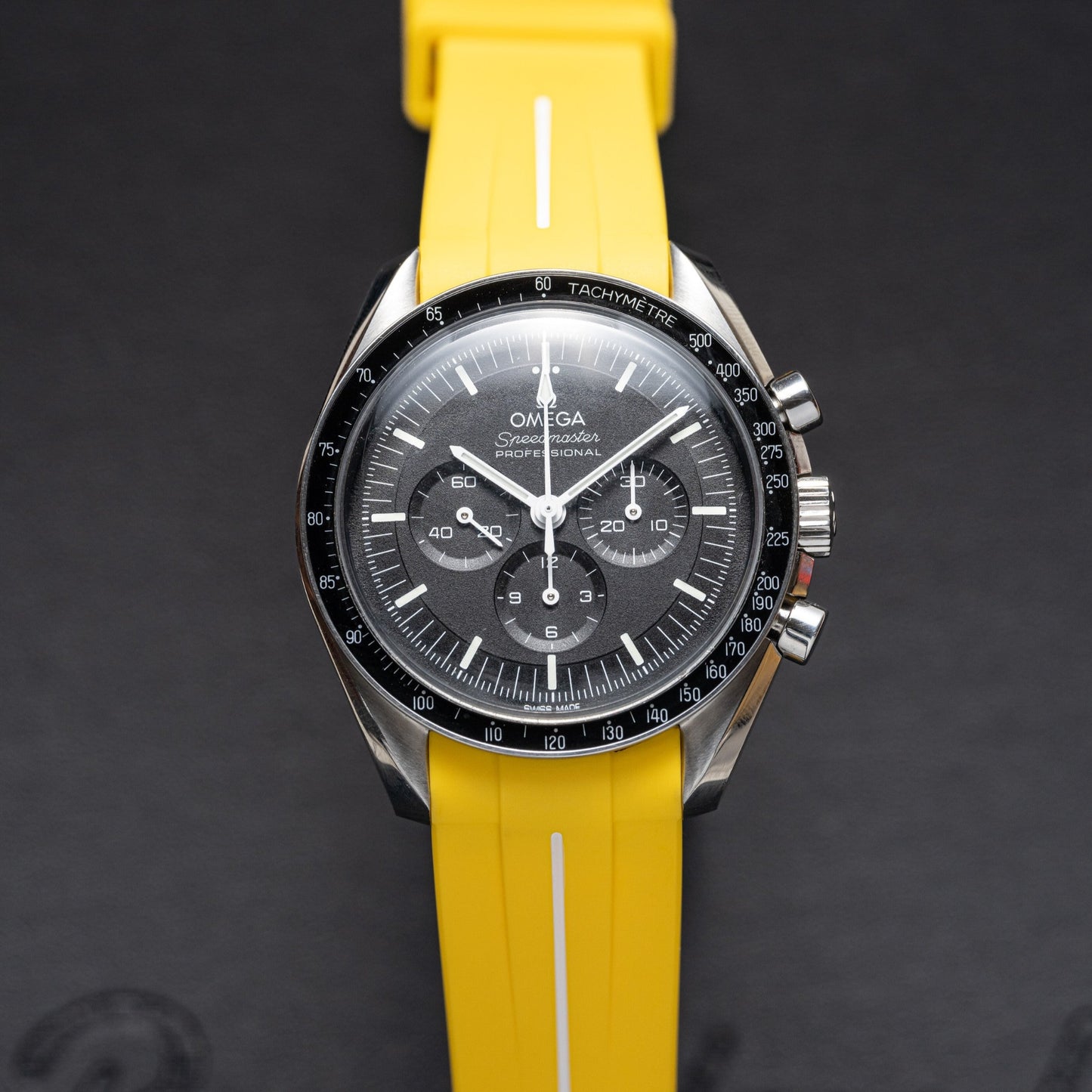 YELLOW ACCENT - RUBBER WATCH STRAP for OMEGA X SWATCH SPEEDMASTER MOONSWATCH