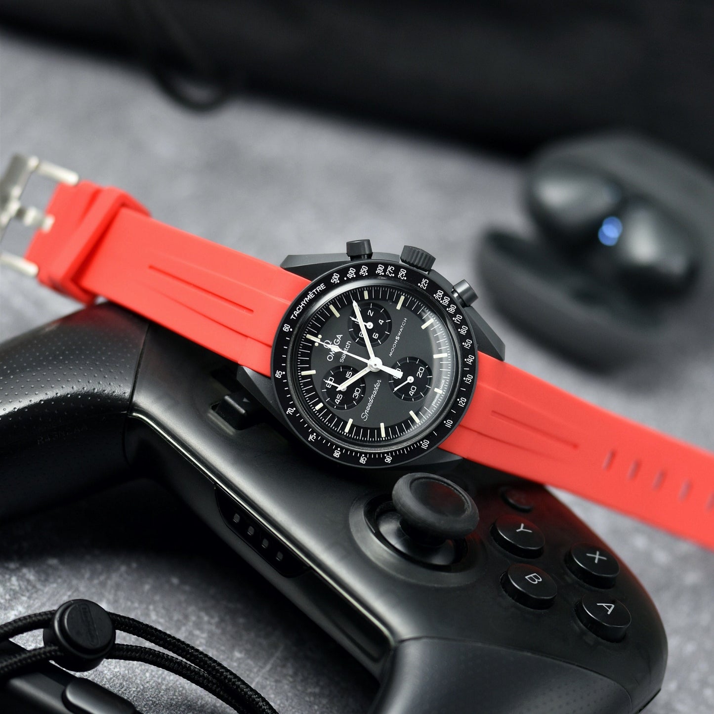 SOLID RED - RUBBER WATCH STRAP for OMEGA X SWATCH SPEEDMASTER MOONSWATCH