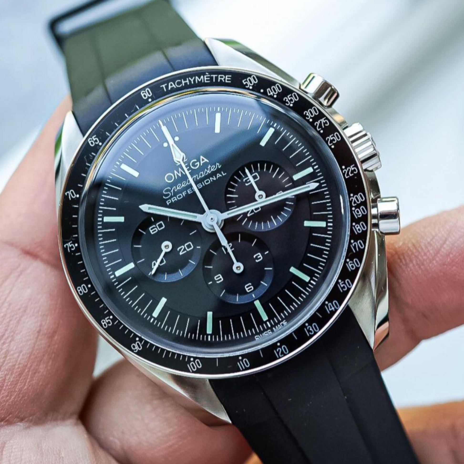 ULTRA BLACK PREMIUM FKM RUBBER STRAP for OMEGA X SWATCH SPEEDMASTER MOONSWATCH MOONWATCH
