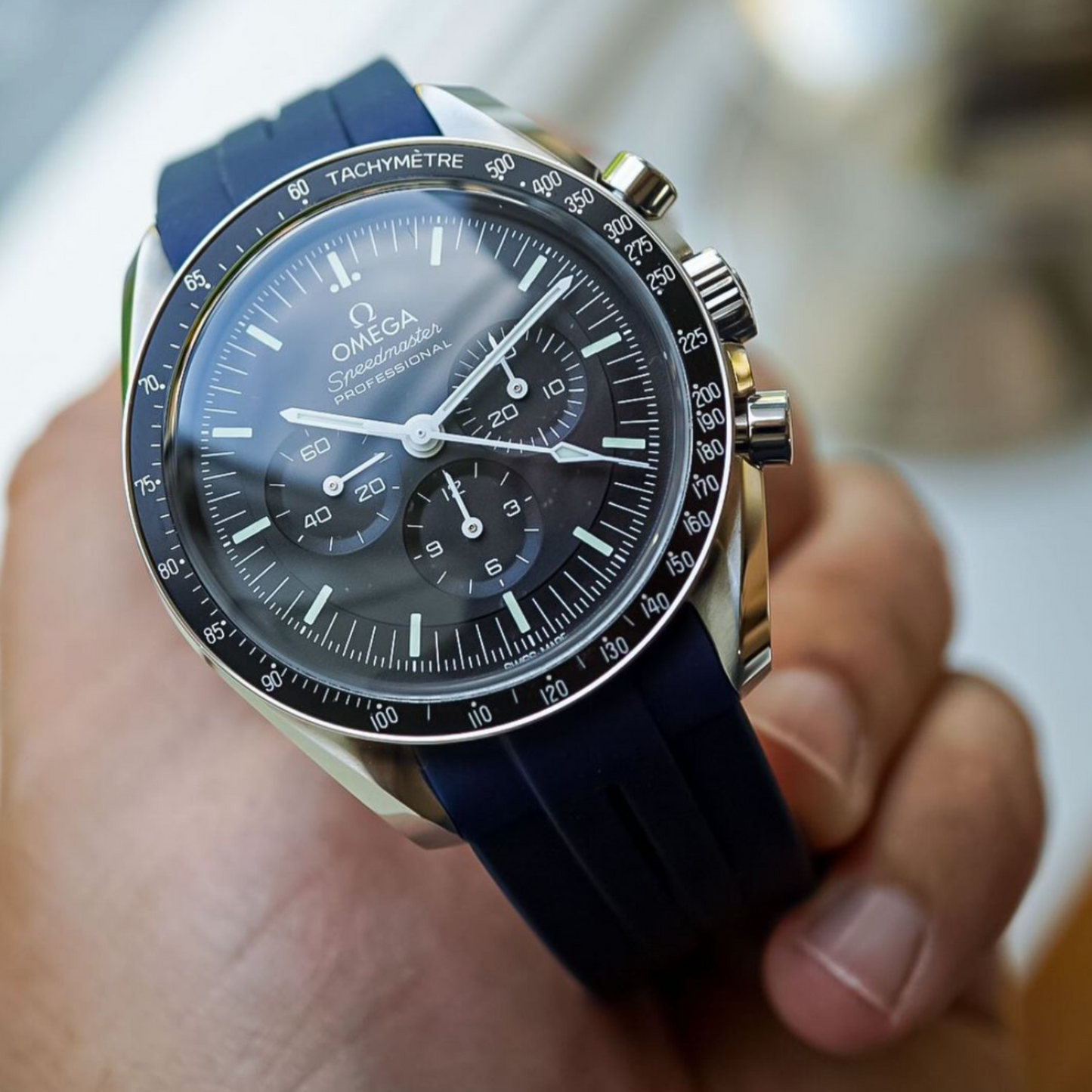 SOLID NAVY - RUBBER WATCH STRAP for OMEGA X SWATCH SPEEDMASTER MOONSWATCH