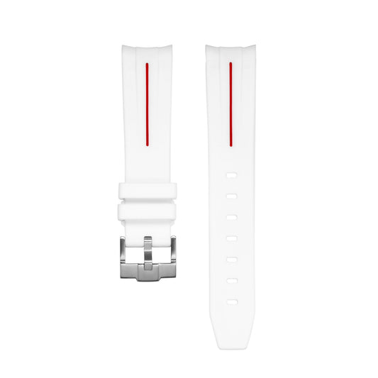 WHITE RED ACCENT - RUBBER WATCH STRAP for OMEGA X SWATCH SPEEDMASTER MOONSWATCH