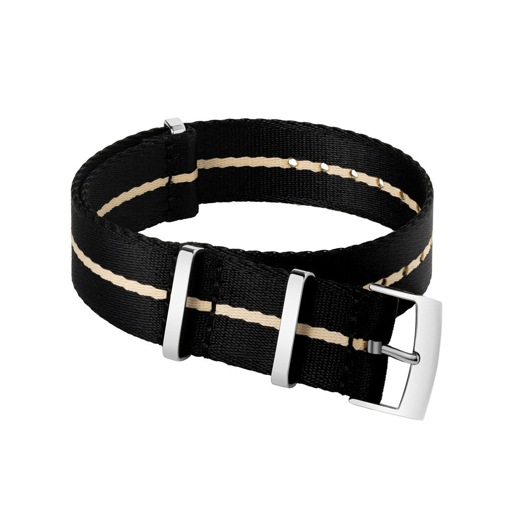 BLACK BEIGE NYLON - PREMIUM FABRIC WATCH STRAP for MOST WATCHES WITH A 20MM LUG WIDTH